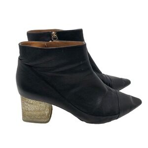 Zara Black Ankle Boot Block Glitter Heel Zip Pointed Toe Womens 41 9.5